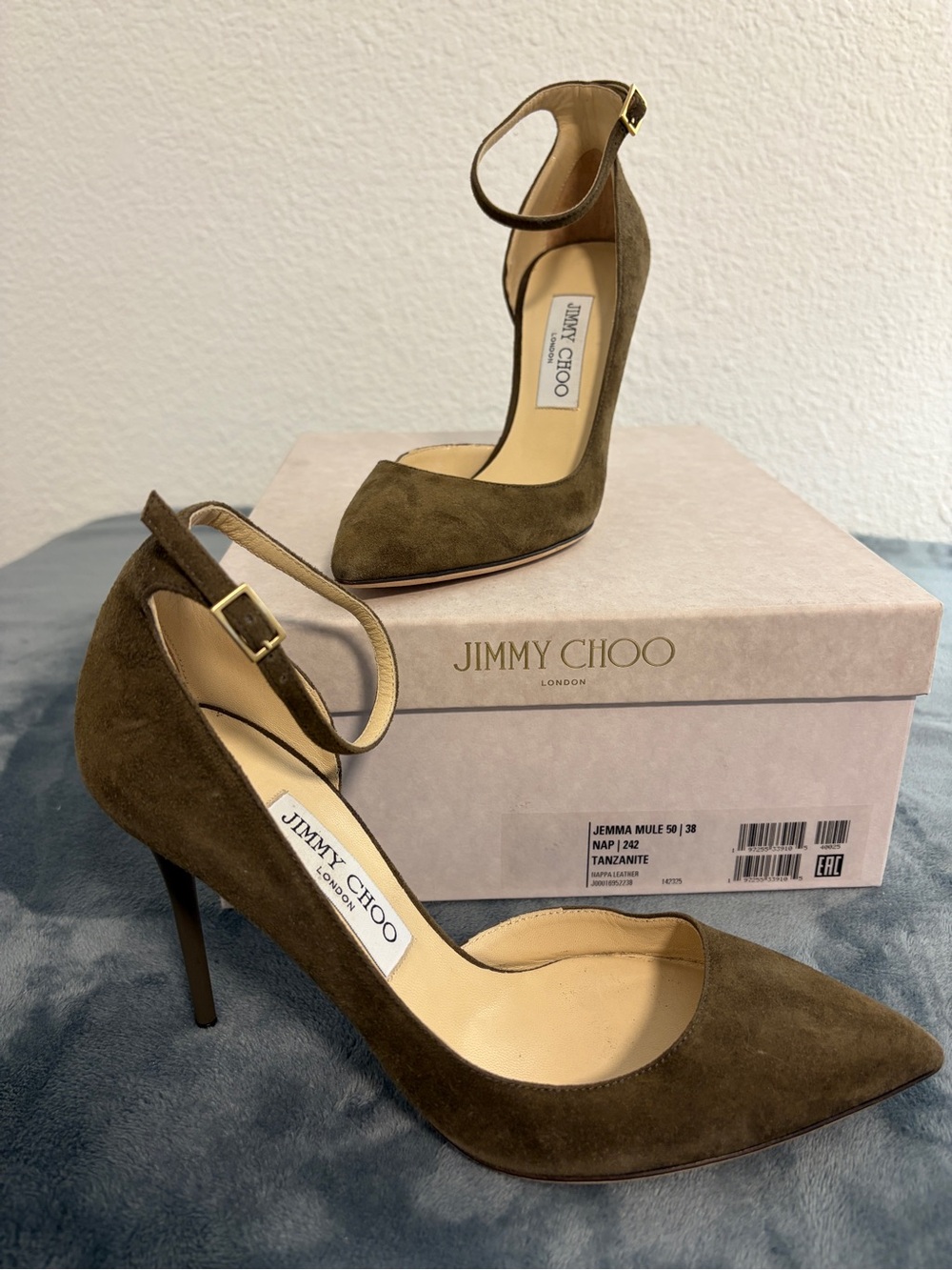 Authentic Jimmy Choo Jemma Mule 50 Tanzanite Size 38 US 8